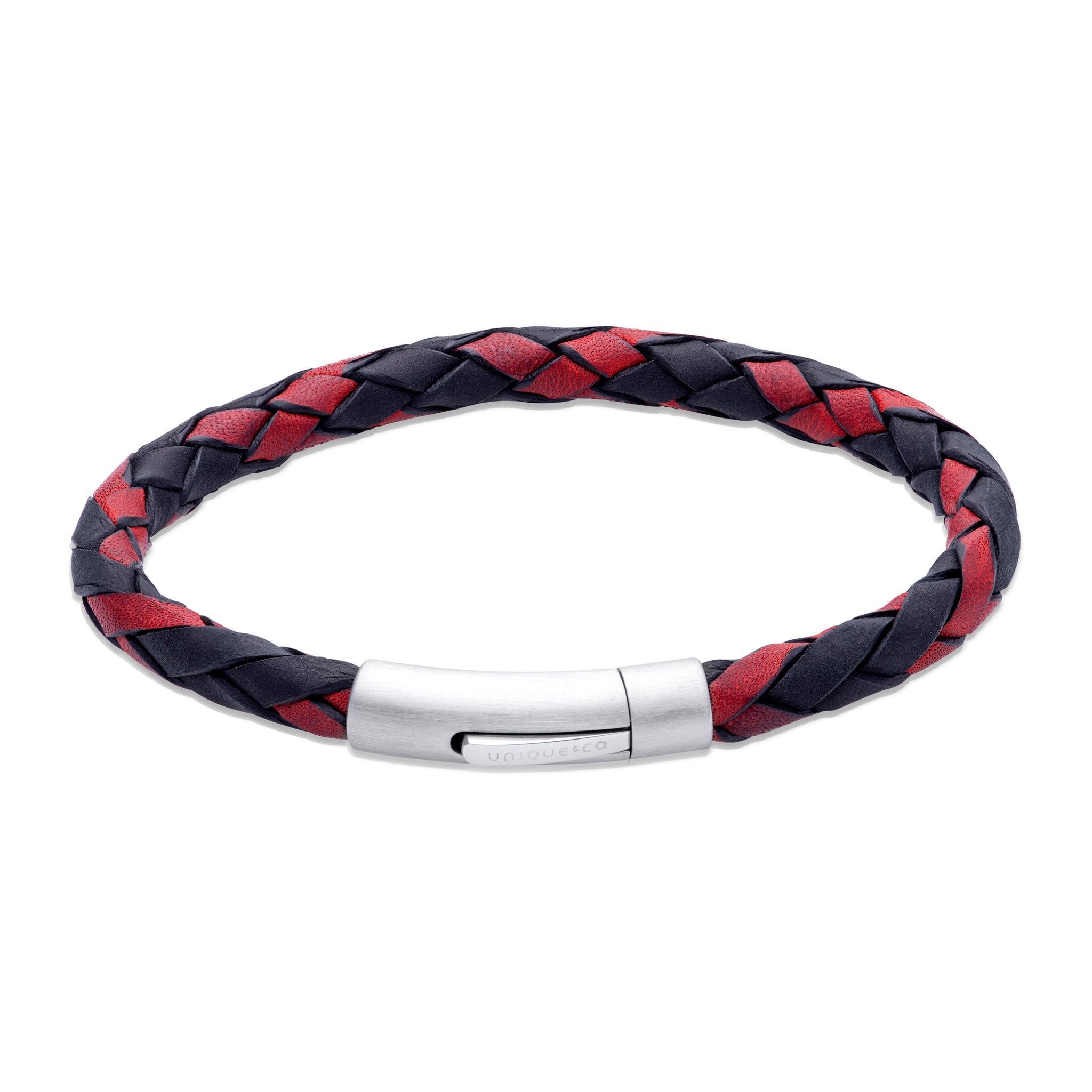 Men s Stainless Steel And Leather Bracelet in Black Red Carolyn Codd