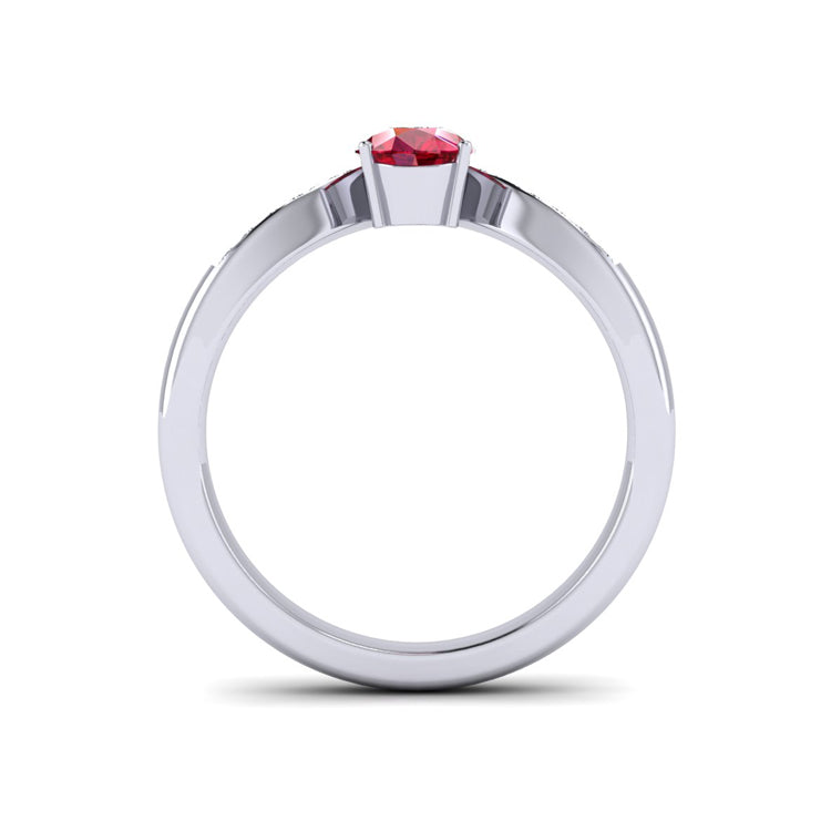 Natural Pear Shape Ruby and Diamond Platinum Ring Back View