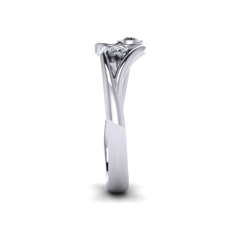Platinum and Two Fine Diamond Curlicue Ring Side View
